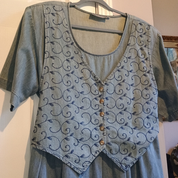 Vintage Carol Anderson II Denim Dress Women’s 20 Blue Midi Shoulder Pads... - Picture 13 of 16